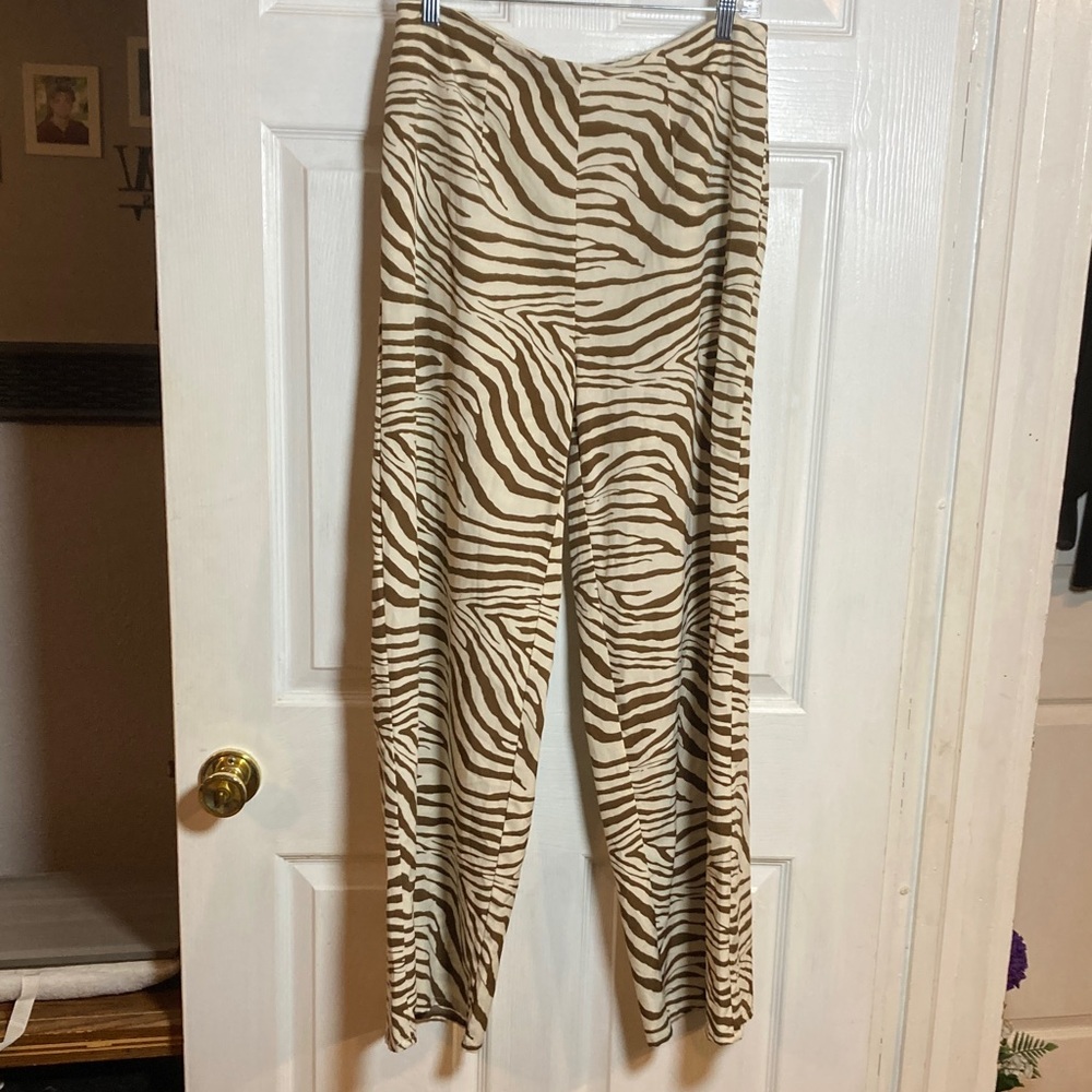 SHEIN L Large Zebra Print Wide Leg Pants - Brown and Cream